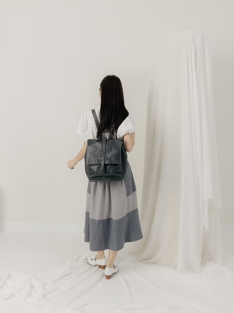 supportingrole 中型率性簡單多分層方形真皮後背包 藍