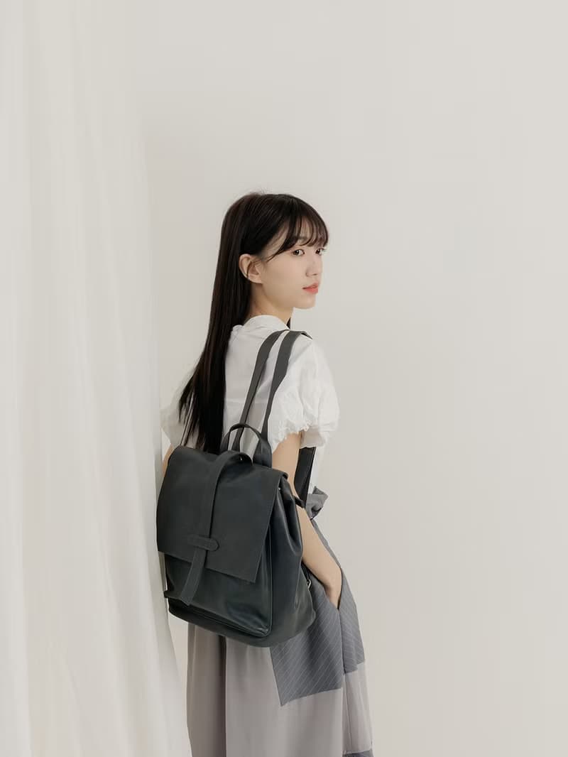 supportingrole 中型率性簡單多分層方形真皮後背包 藍