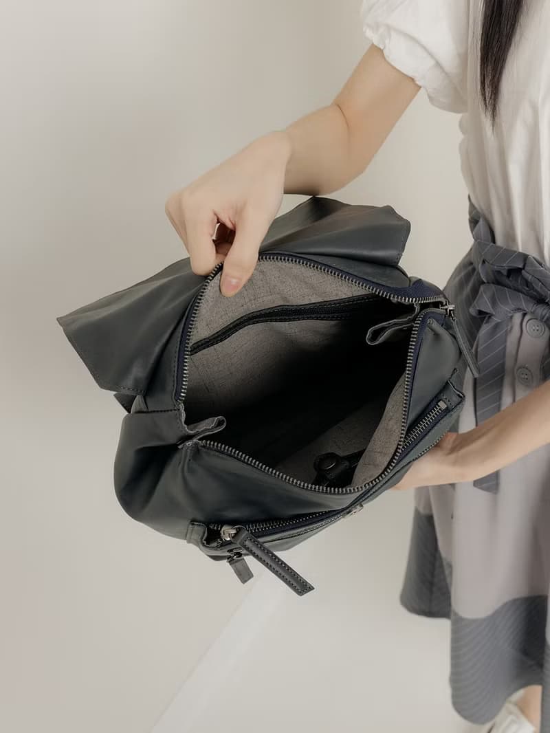 supportingrole 中型率性簡單多分層方形真皮後背包 藍