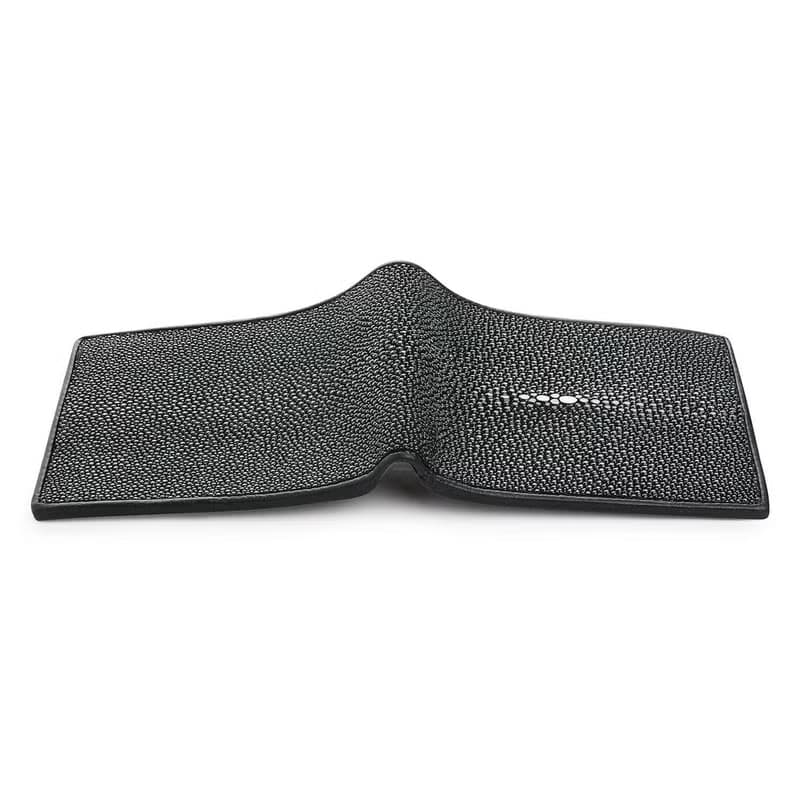 手工黑色鼟魚皮錢包 牛皮內層 10卡槽2鋰票隔層