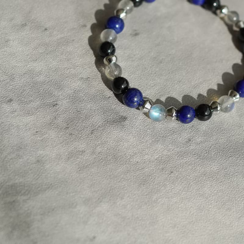 青金石黑碧璽拉長石14KGF手鏈