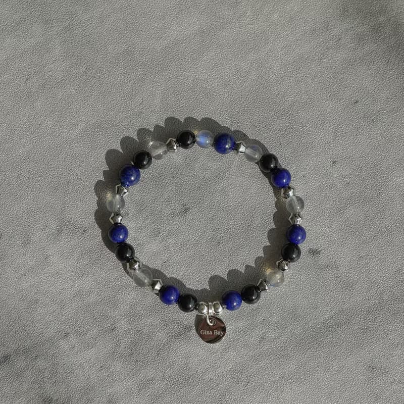 青金石黑碧璽拉長石14KGF手鏈