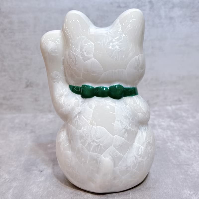 【晶櫻納寶】日本清水燒招財貓 | 花結晶 白 - 千万両 左