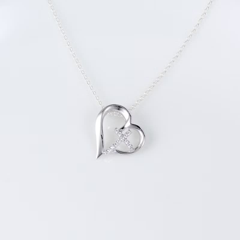 【Angel & Me】愛心 微鑲 十字架 瑞士 鑽石 s925 純銀 項鍊 禮物