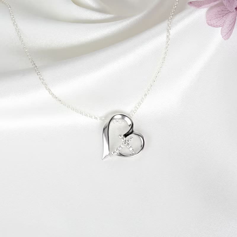 【Angel & Me】愛心 微鑲 十字架 瑞士 鑽石 s925 純銀 項鍊 禮物