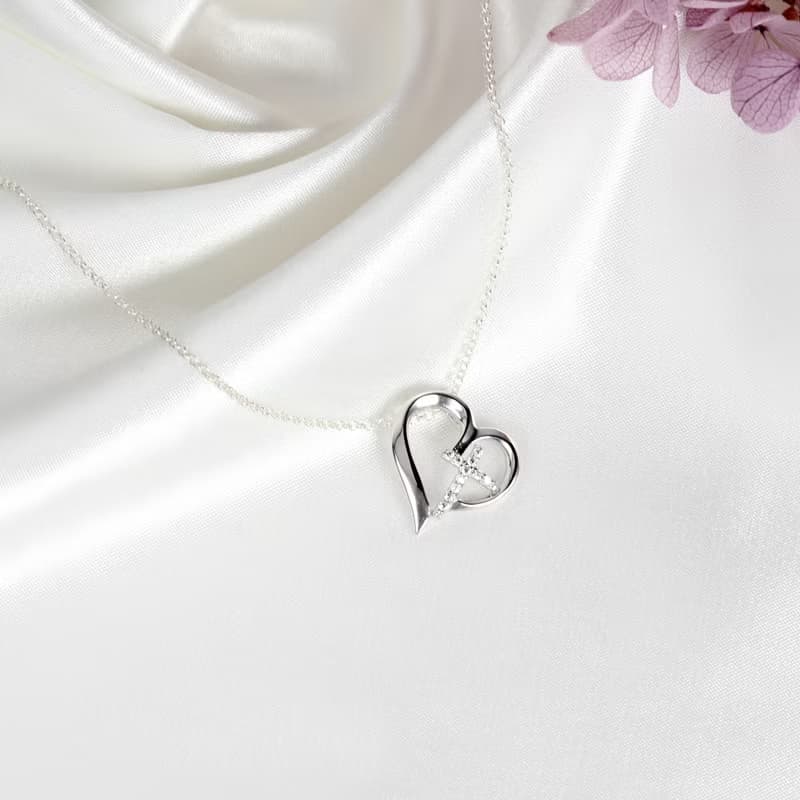 【Angel & Me】愛心 微鑲 十字架 瑞士 鑽石 s925 純銀 項鍊 禮物