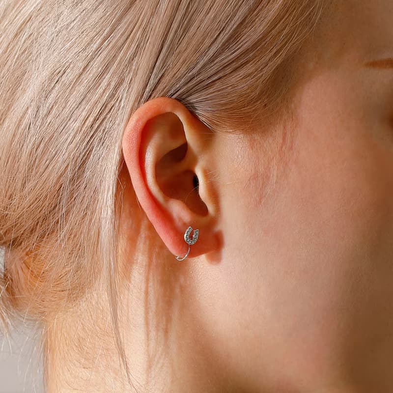horseshoe loop-fit earring SV　ループフィットイヤリング　馬蹄　ラインストーン　シルバー　ロジウム