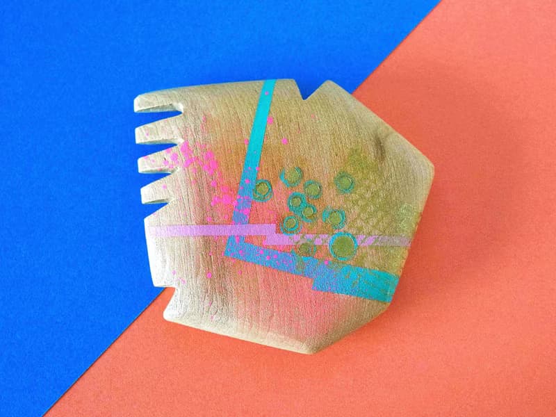 Abstract Hand Painted Wood Pocket Mirror (pink and pastel blue)
