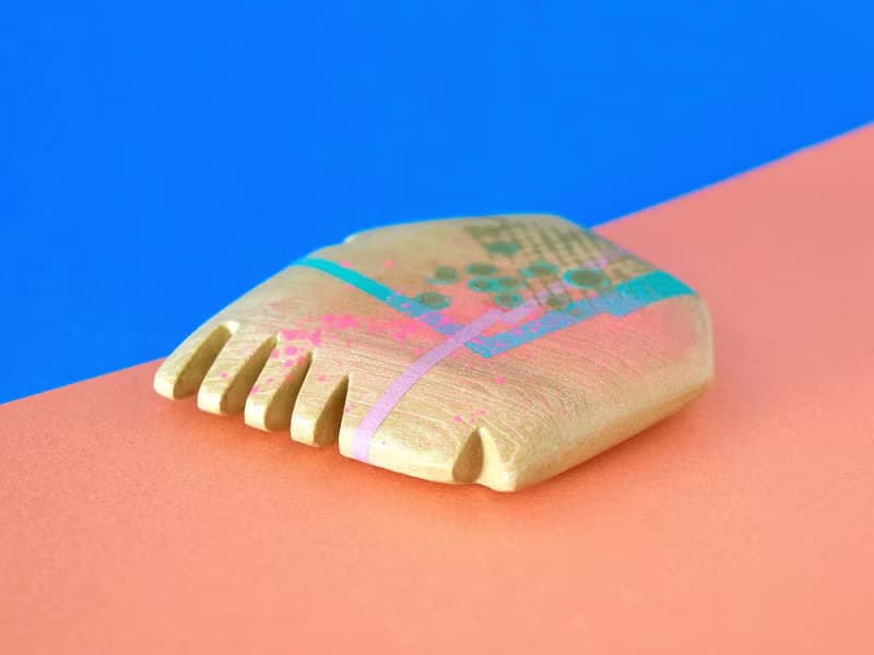 Abstract Hand Painted Wood Pocket Mirror (pink and pastel blue)
