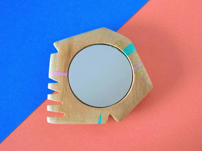 Abstract Hand Painted Wood Pocket Mirror (pink and pastel blue)