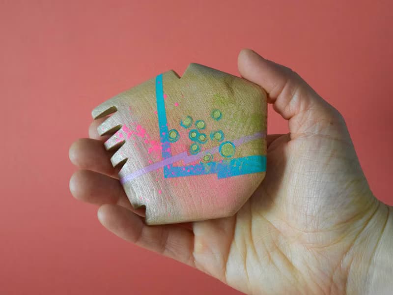 Abstract Hand Painted Wood Pocket Mirror (pink and pastel blue)