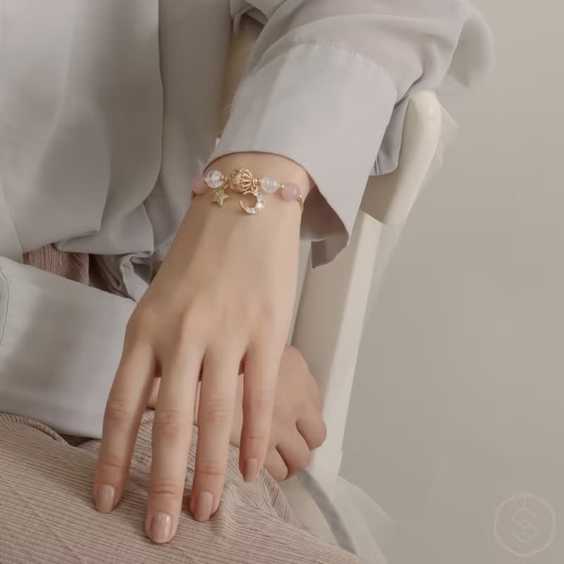 海棠花 | 粉水晶 白水晶 | 天然水晶手鍊