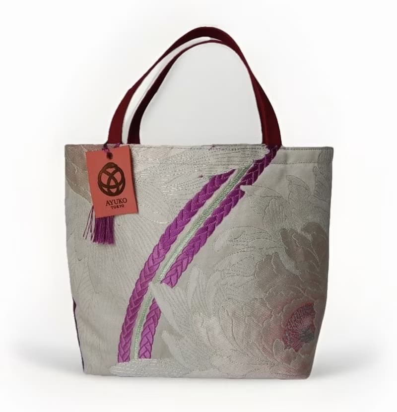 獨一無二真絲和服袋帶托特包, 日本手工刺繡升級改造包, 和風藝術