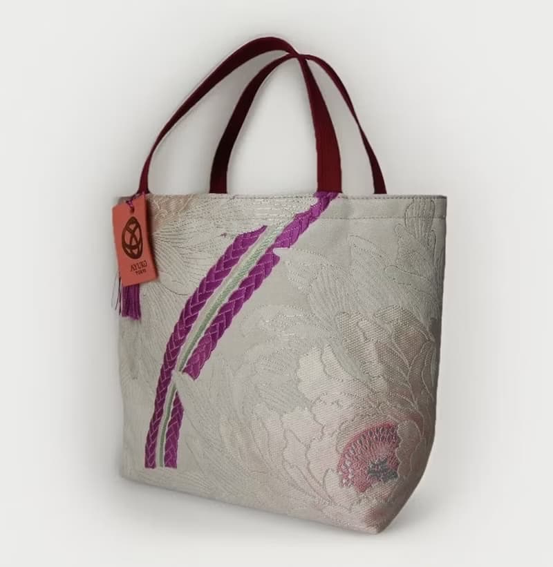 獨一無二真絲和服袋帶托特包, 日本手工刺繡升級改造包, 和風藝術