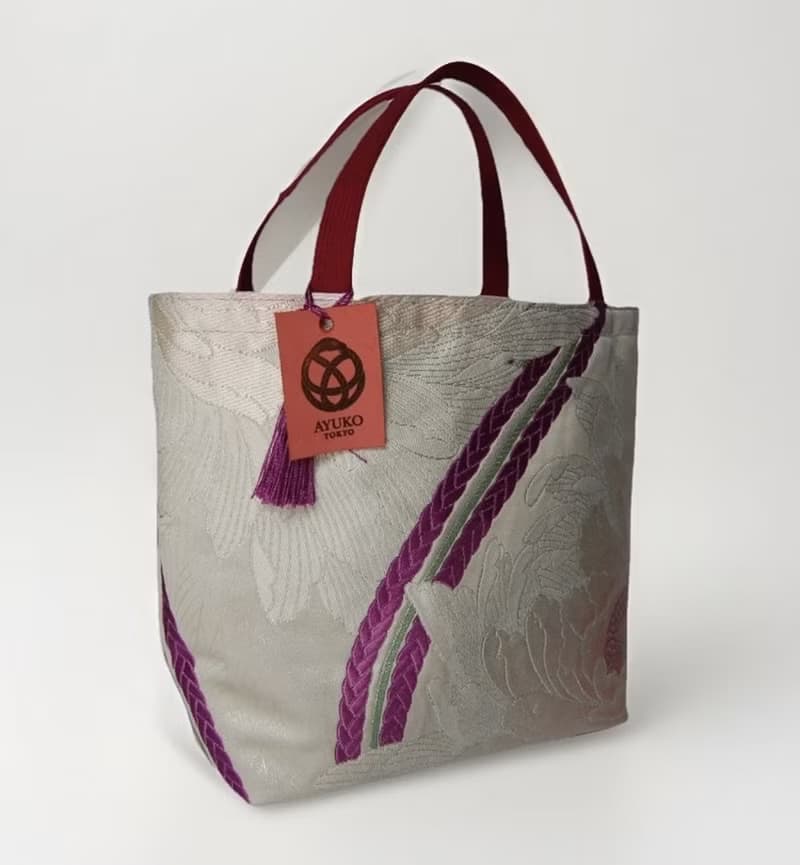 獨一無二真絲和服袋帶托特包, 日本手工刺繡升級改造包, 和風藝術