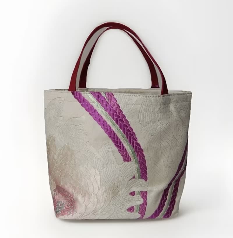 獨一無二真絲和服袋帶托特包, 日本手工刺繡升級改造包, 和風藝術