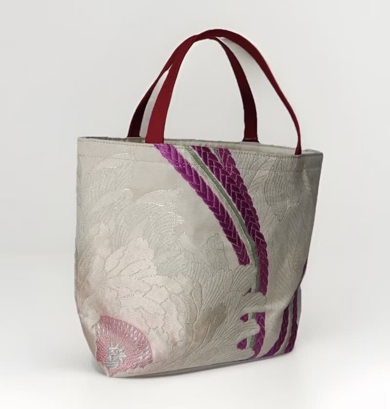 獨一無二真絲和服袋帶托特包, 日本手工刺繡升級改造包, 和風藝術