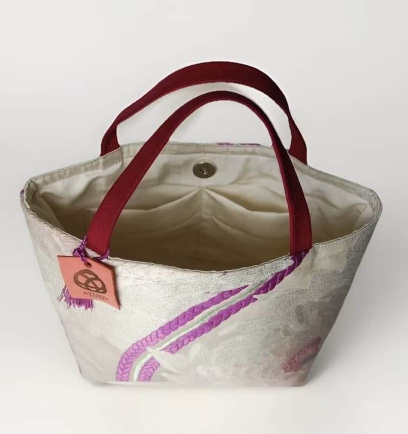 獨一無二真絲和服袋帶托特包, 日本手工刺繡升級改造包, 和風藝術