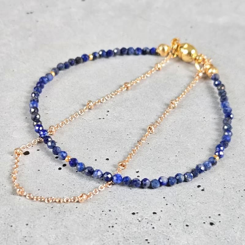 【14kgf変更可】ラピズラズリの2連極細ブレスレット