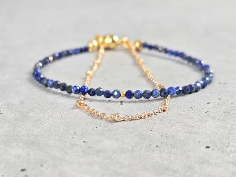 【14kgf変更可】ラピズラズリの2連極細ブレスレット