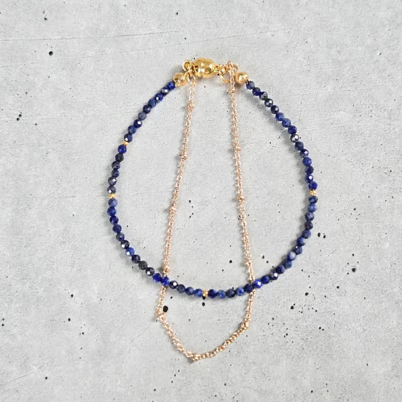 【14kgf変更可】ラピズラズリの2連極細ブレスレット