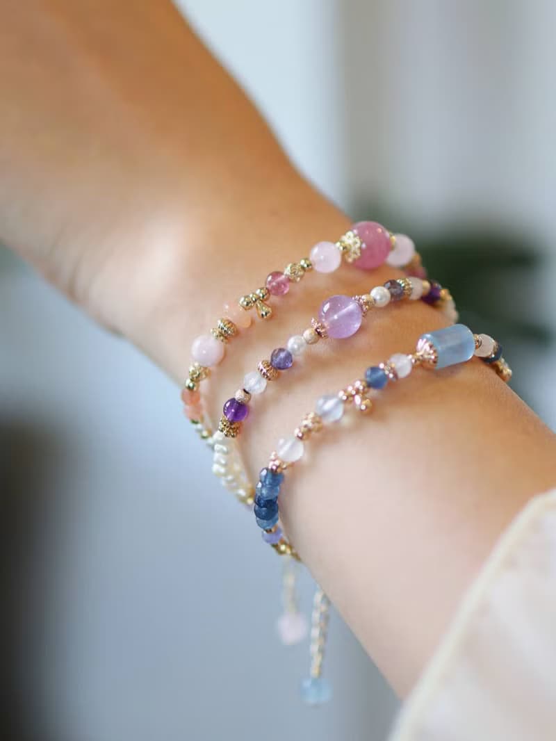 雋永。夢露 薰衣草紫水晶 淡水珍珠 堇青石 14K包金 水晶設計手鍊