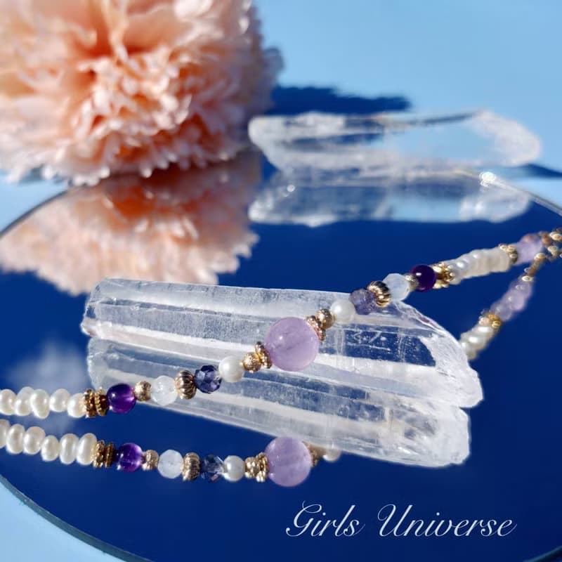 雋永。夢露 薰衣草紫水晶 淡水珍珠 堇青石 14K包金 水晶設計手鍊