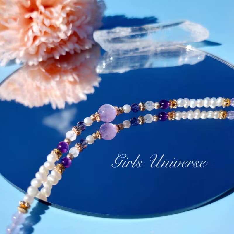 雋永。夢露 薰衣草紫水晶 淡水珍珠 堇青石 14K包金 水晶設計手鍊