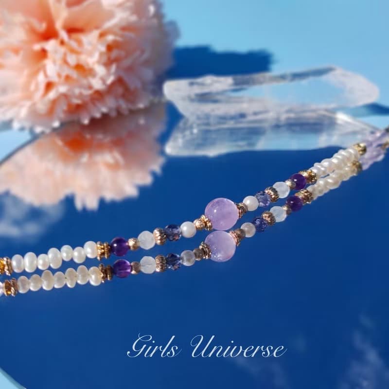 雋永。夢露 薰衣草紫水晶 淡水珍珠 堇青石 14K包金 水晶設計手鍊