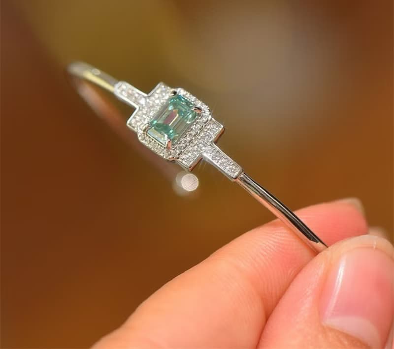 Delicate Moissanite Bangle, Blue-Green Moissanite Bangle