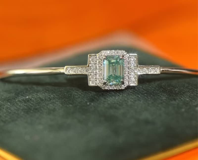 Delicate Moissanite Bangle, Blue-Green Moissanite Bangle