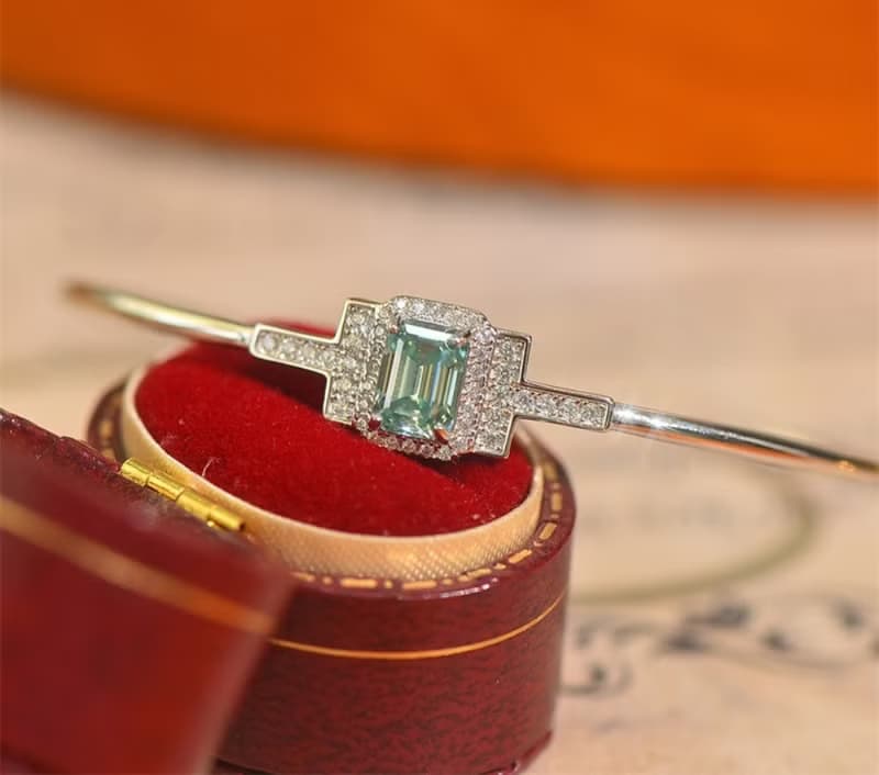 Delicate Moissanite Bangle, Blue-Green Moissanite Bangle