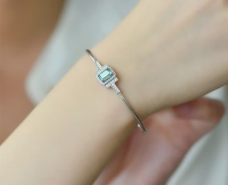 Delicate Moissanite Bangle, Blue-Green Moissanite Bangle