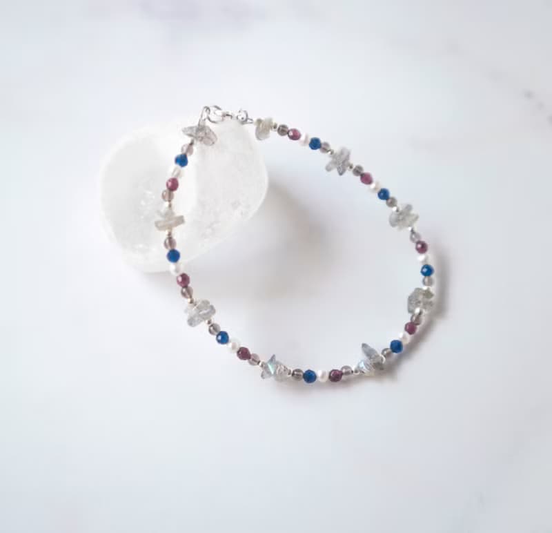 找它 / 永生花 - 月光石 紅石榴 藍尖晶 925銀手鍊 天然石 串珠