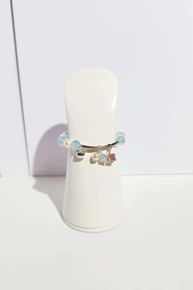 氣質清新 - 天然海藍寶/白珍珠水晶手鍊