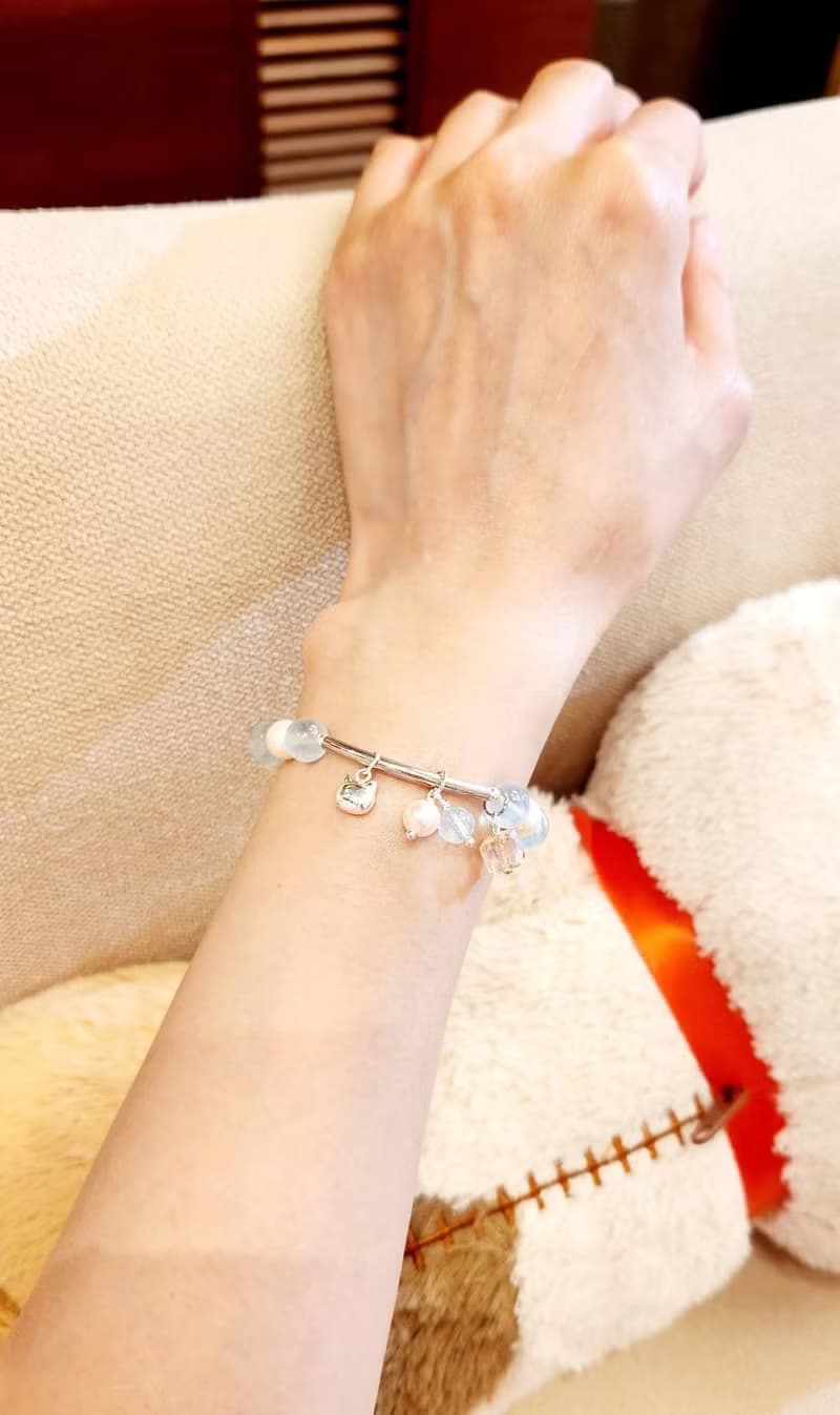 氣質清新 - 天然海藍寶/白珍珠水晶手鍊