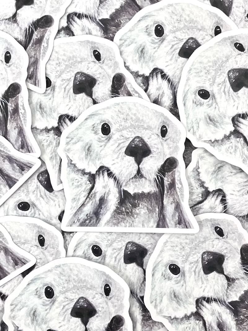 水彩插畫小動物 - 海獺 PVC防水貼紙 (霧面) 行李箱貼紙 電腦貼