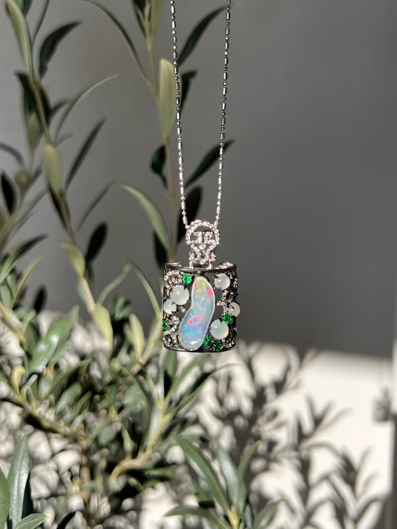 Natural Water Jelly Opal Pendant Necklace