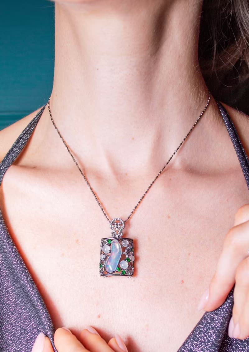 Natural Water Jelly Opal Pendant Necklace