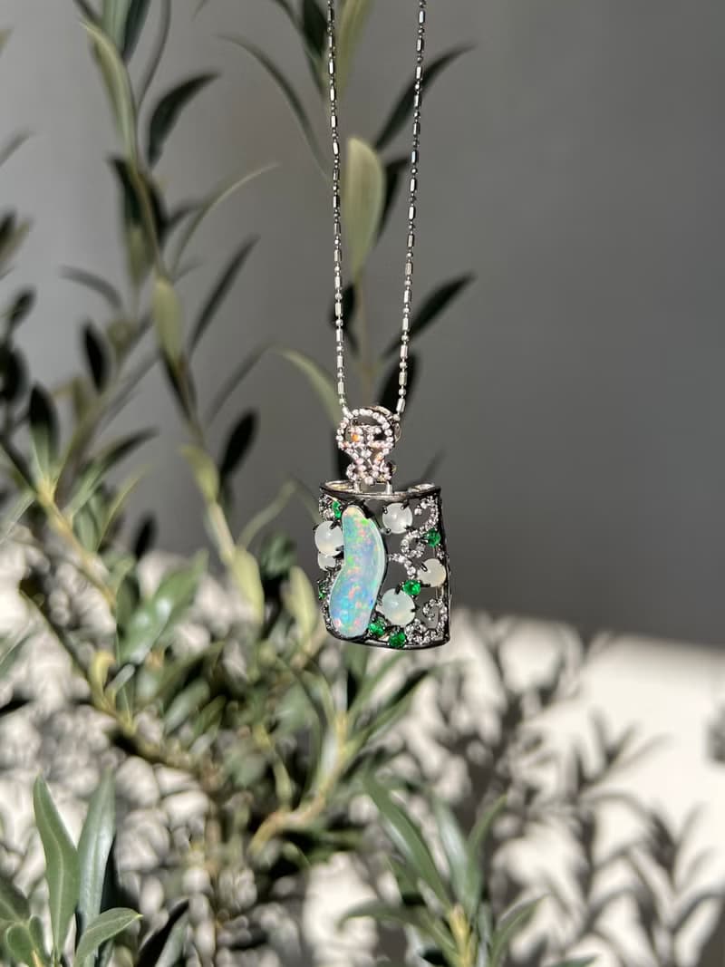 Natural Water Jelly Opal Pendant Necklace