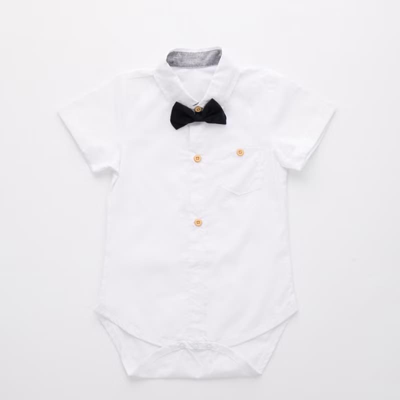 //周歲派對.花童禮服推薦// Louis系列白襯衫包屁衣灰格短褲組