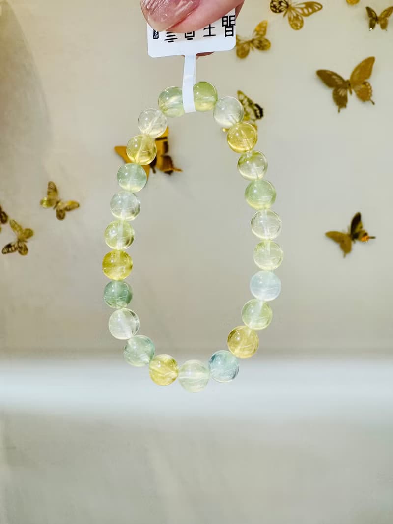 天然螢光透亮三彩濃色葡萄石8mm19.45g希望之石事業正財緩和急