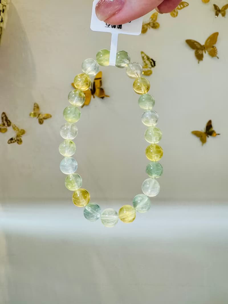 天然螢光透亮三彩濃色葡萄石8mm19.45g希望之石事業正財緩和急