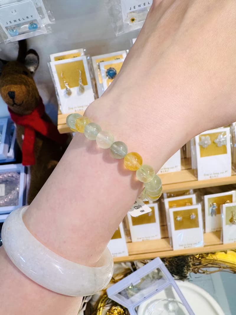 天然螢光透亮三彩濃色葡萄石8mm19.45g希望之石事業正財緩和急