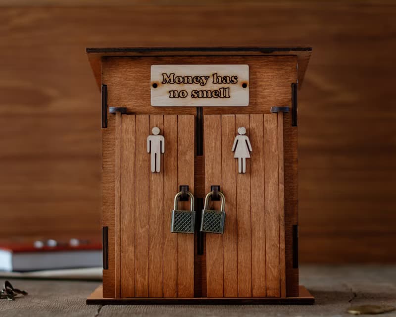 Personalized wooden piggy bank in a shape of a toilet Funny coin bank gift