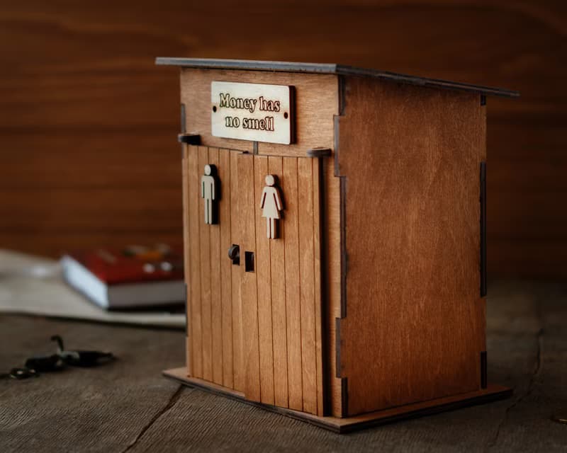 Personalized wooden piggy bank in a shape of a toilet Funny coin bank gift