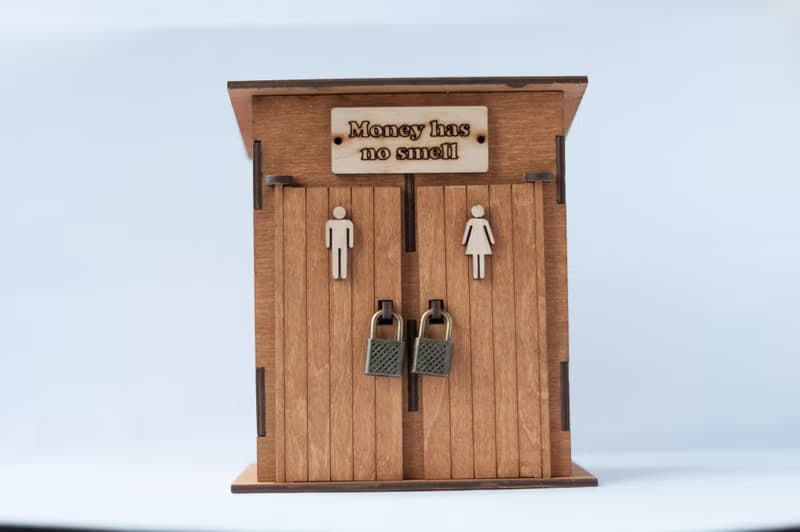Personalized wooden piggy bank in a shape of a toilet Funny coin bank gift