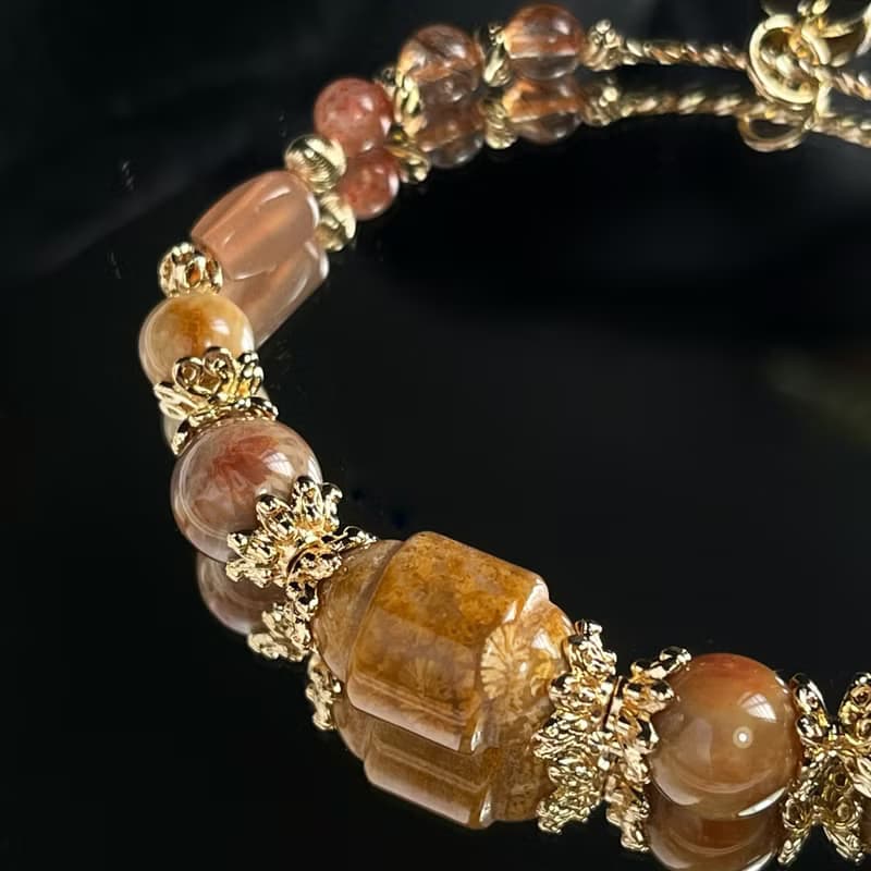 開運能量 珊瑚玉 太陽石 黑金超七 天然水晶手鏈