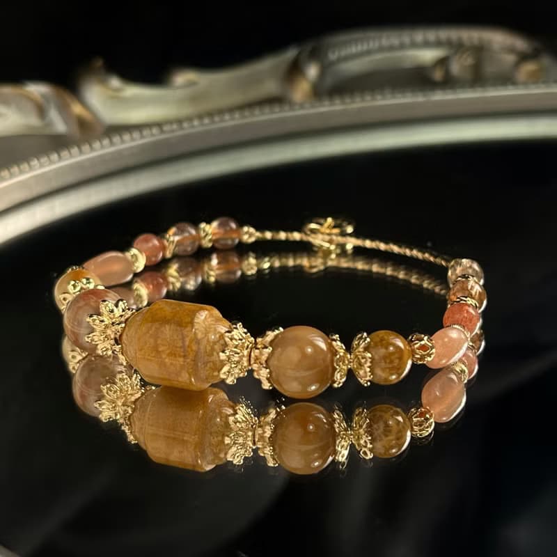 開運能量 珊瑚玉 太陽石 黑金超七 天然水晶手鏈