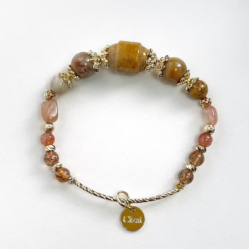 開運能量 珊瑚玉 太陽石 黑金超七 天然水晶手鏈